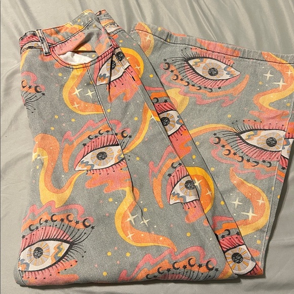 Evil eye super wide legged denim jeans button & zipper unbranded - Picture 12 of 15